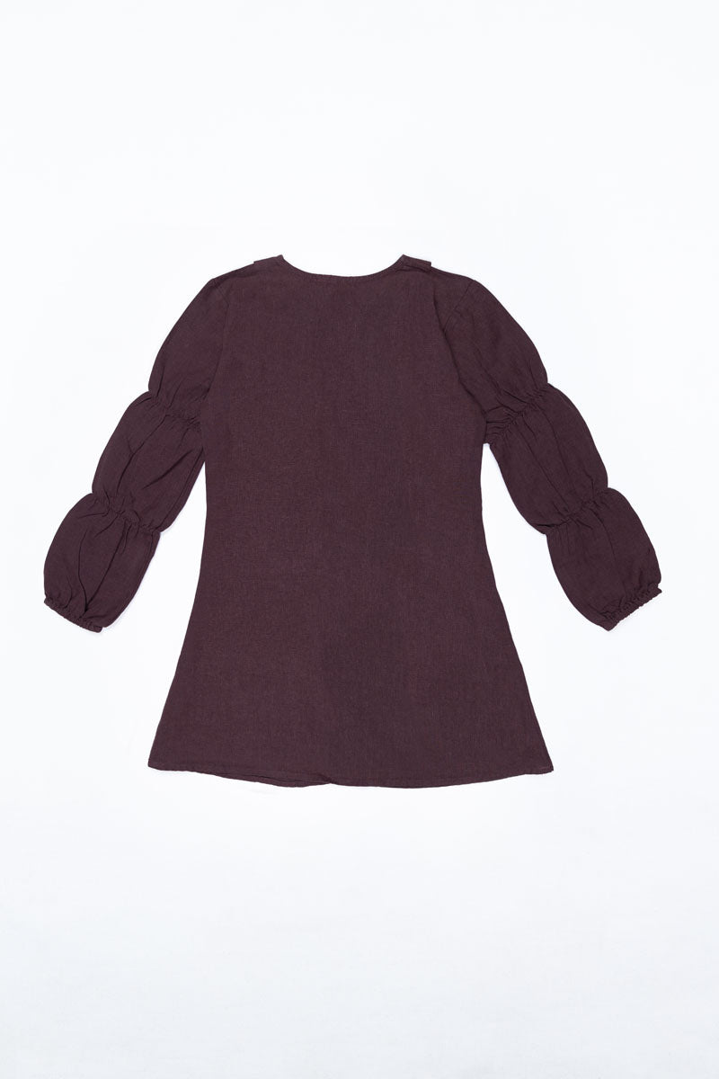 Pointed collar puff sleeve frock - Chi Linen