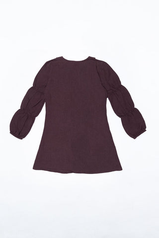 Pointed collar puff sleeve frock - Chi Linen