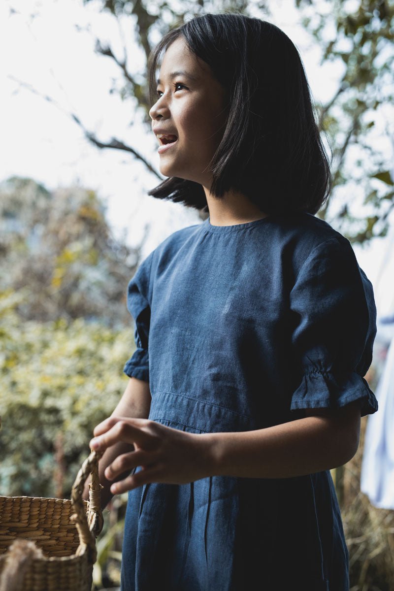 Puff sleeve back opening frock - Chi Linen