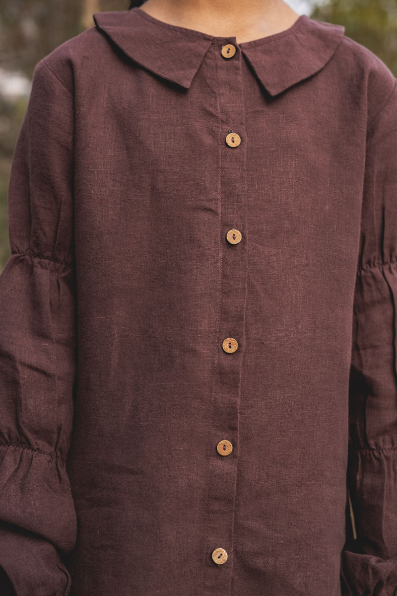 Pointed collar puff sleeve frock - Chi Linen