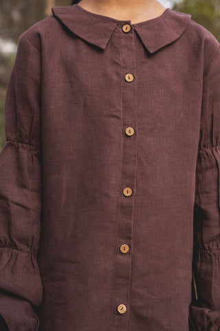 Pointed collar puff sleeve frock - Chi Linen