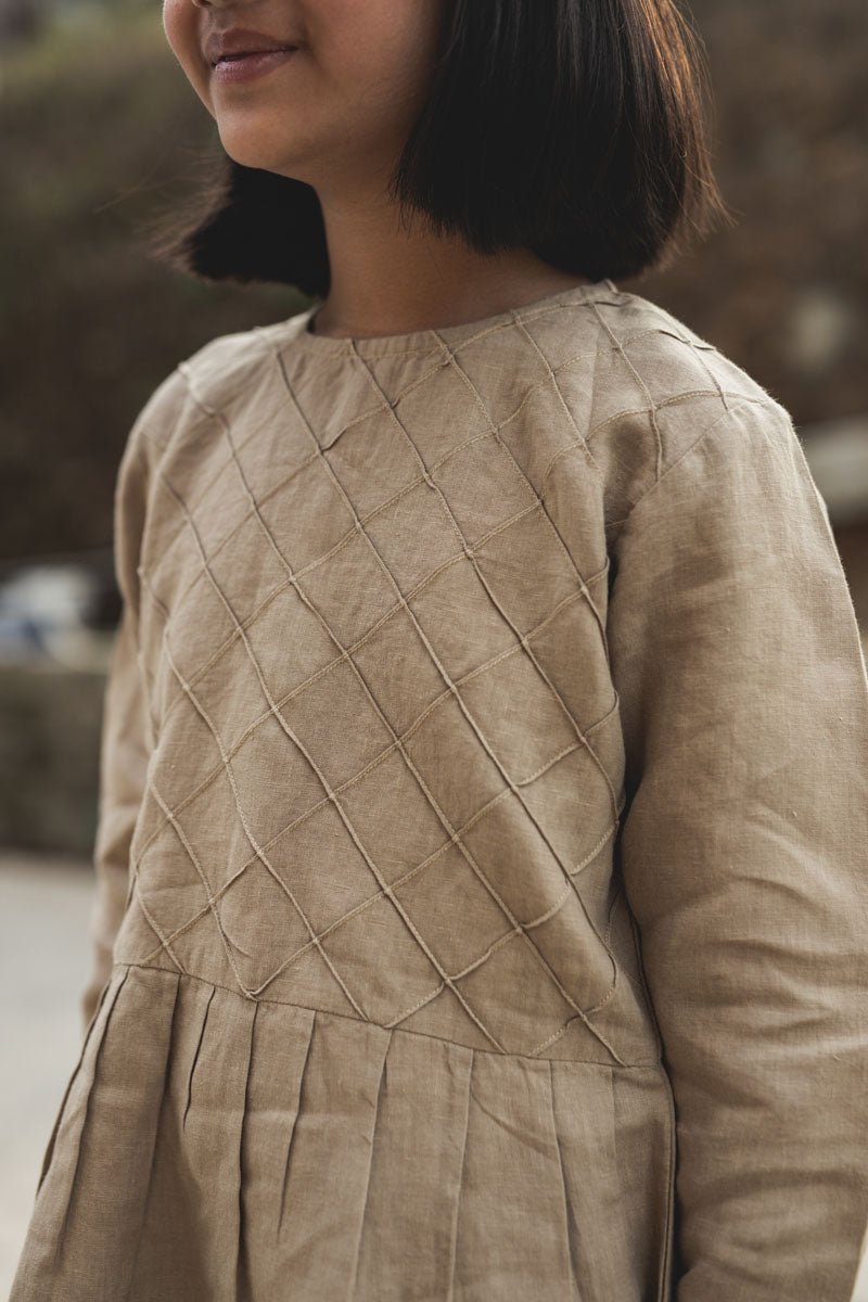 Pleated checks frock - Chi Linen