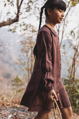 Pointed collar puff sleeve frock - Chi Linen