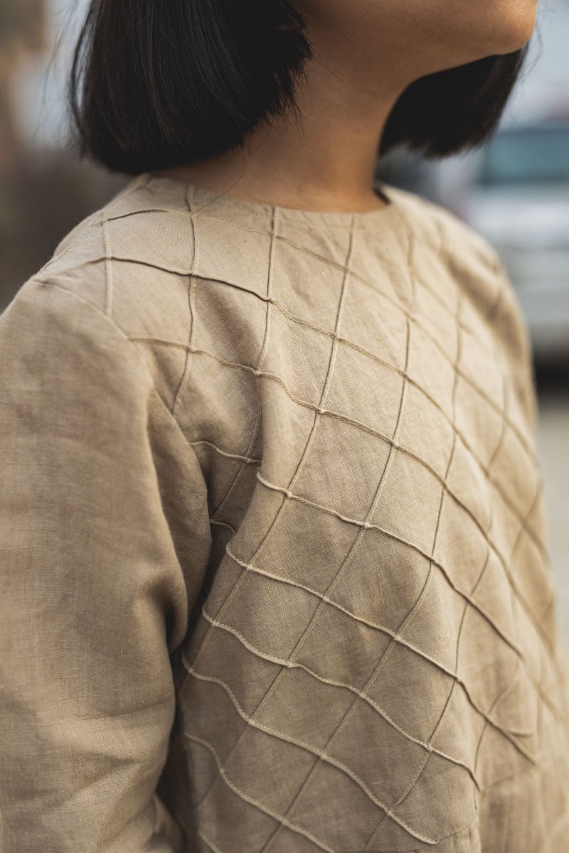 Pleated checks frock - Chi Linen