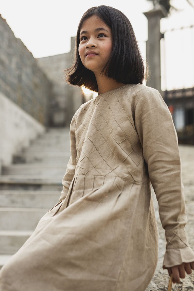 Pleated checks frock - Chi Linen