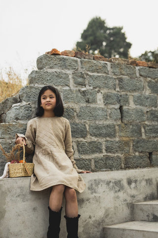 Pleated checks frock - Chi Linen