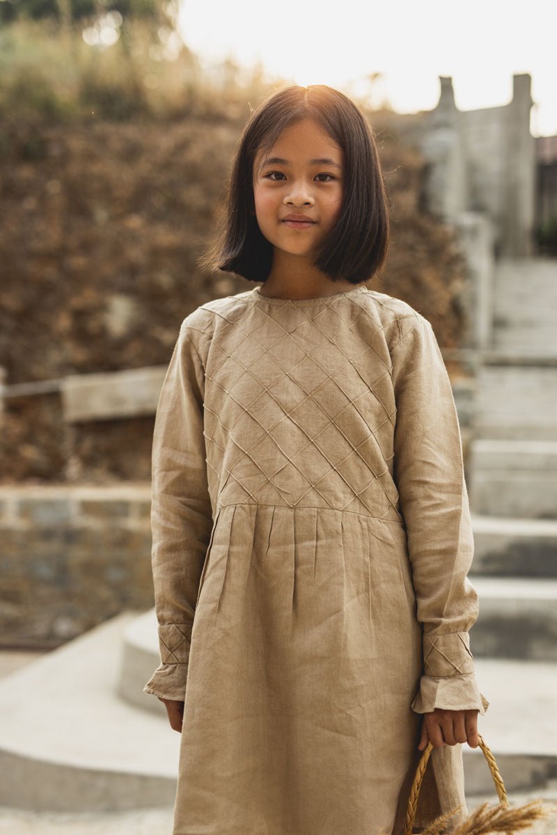 Pleated checks frock - Chi Linen