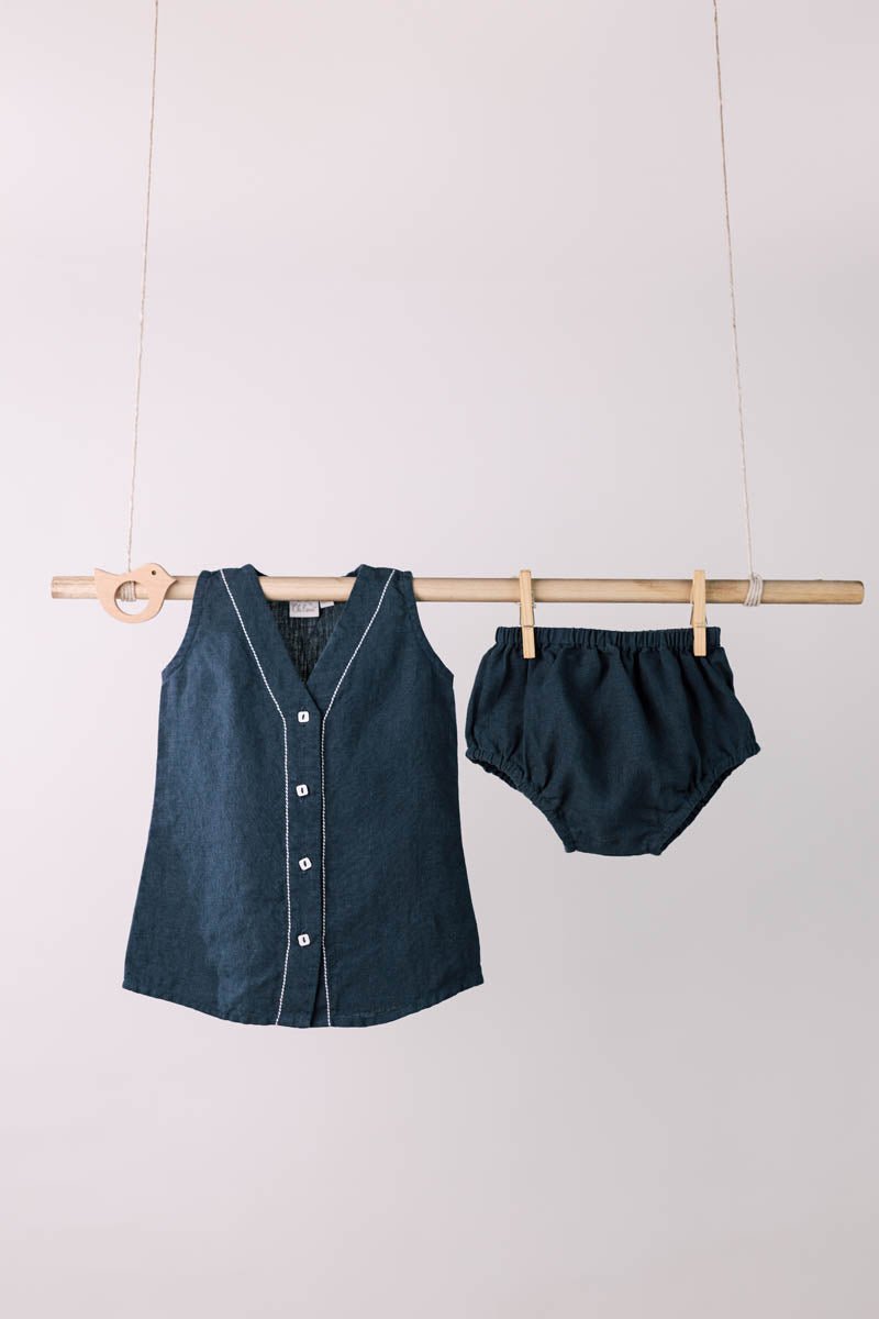 V-Neck Detailed Frock - Chi Linen