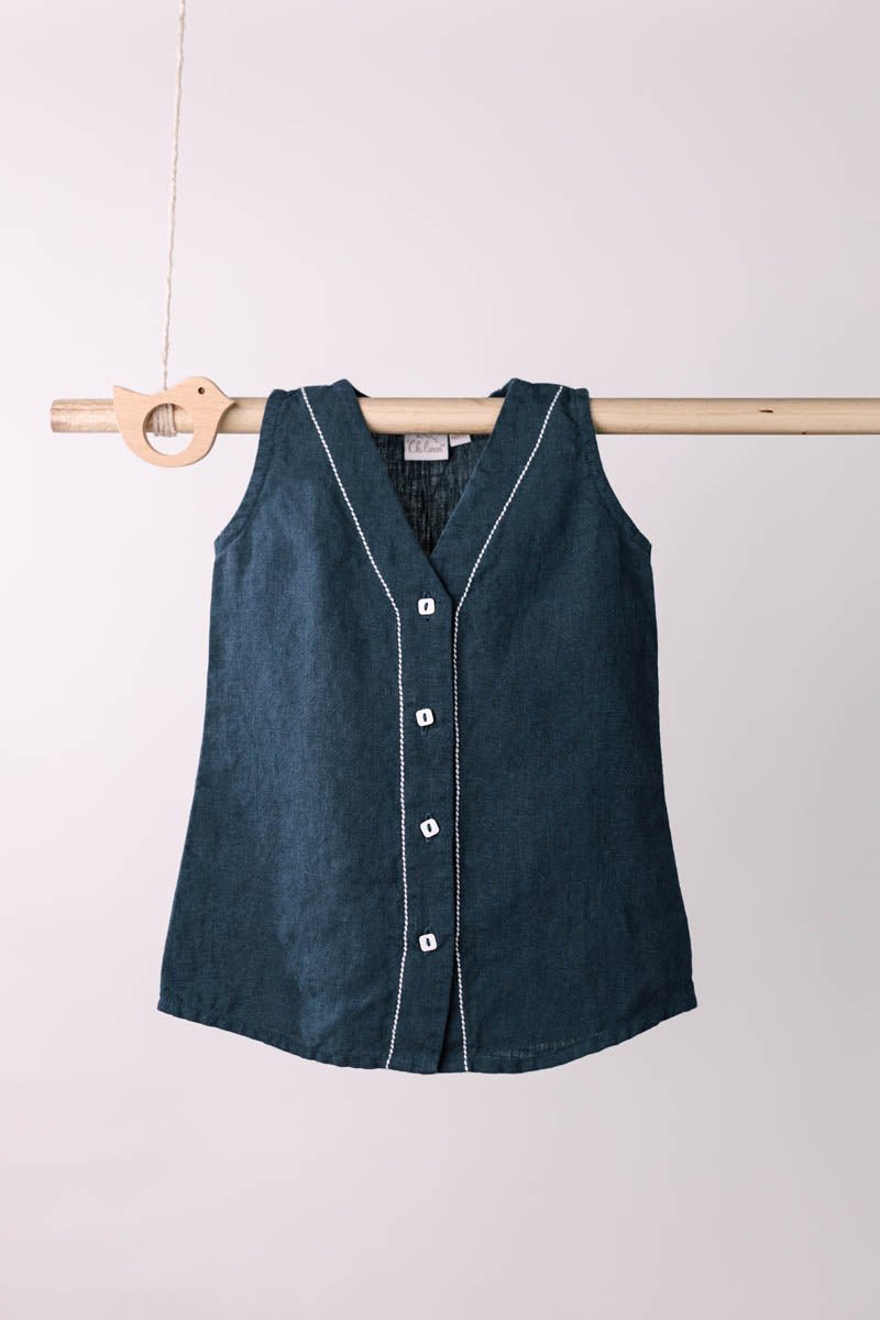 V-Neck Detailed Frock - Chi Linen