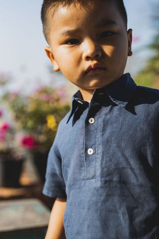 Polo neck popover shirt - Chi Linen