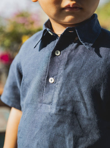 Polo neck popover shirt - Chi Linen