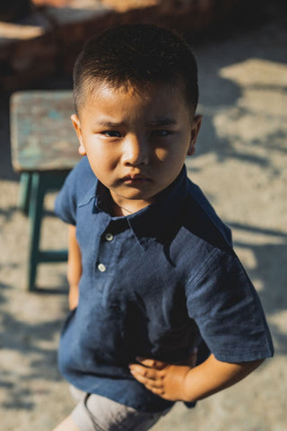 Polo neck popover shirt - Chi Linen