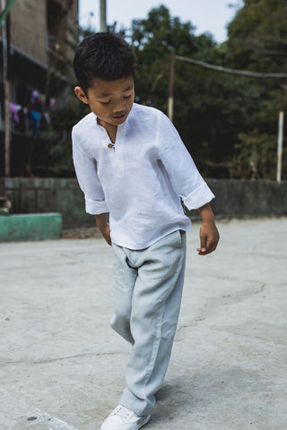 Stand collar v neck shirt - Chi Linen