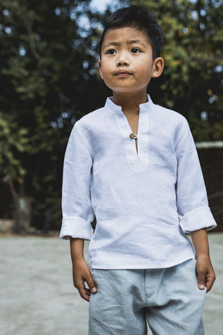 Stand collar v neck shirt - Chi Linen