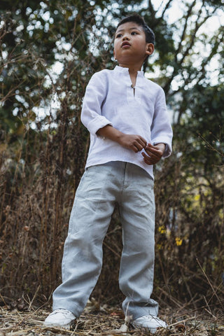 Stand collar v neck shirt - Chi Linen