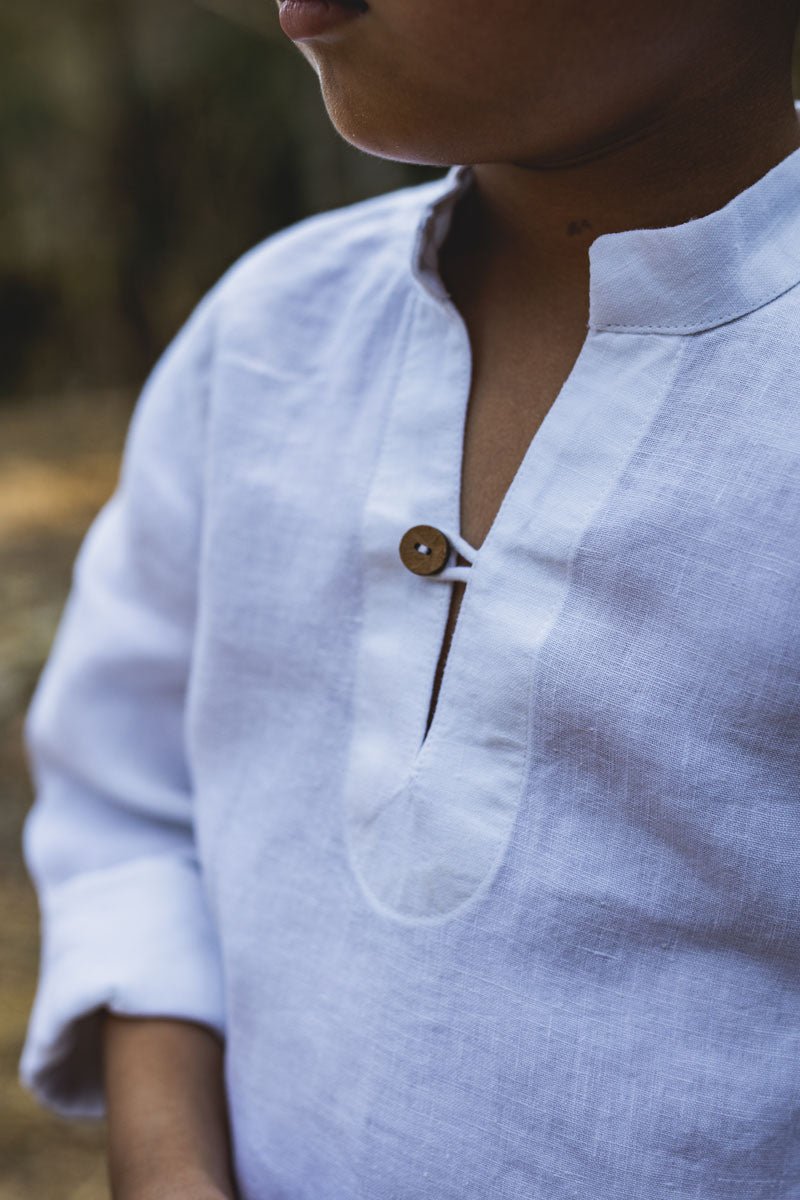 Stand collar v neck shirt - Chi Linen