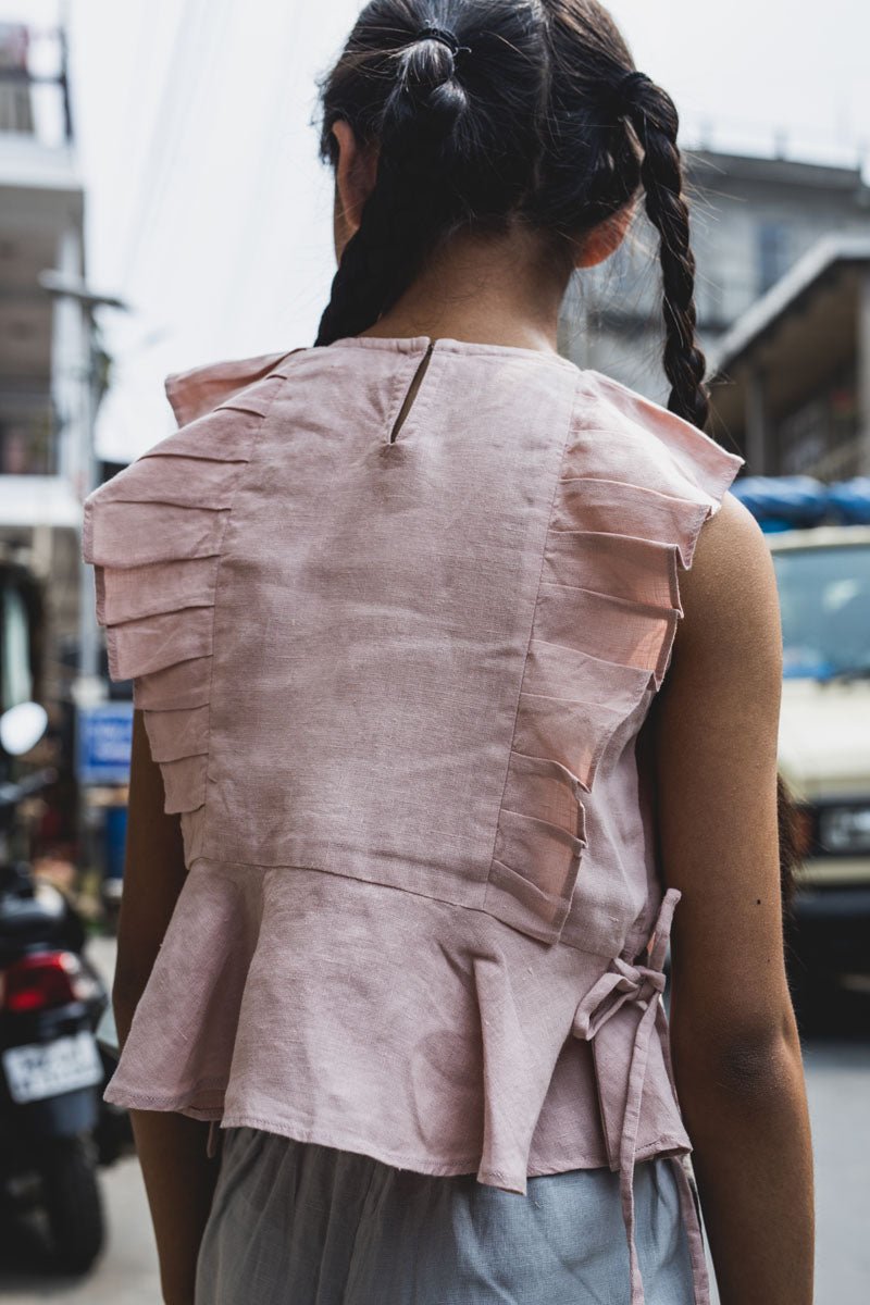Peplum top with drawstrings - Chi Linen