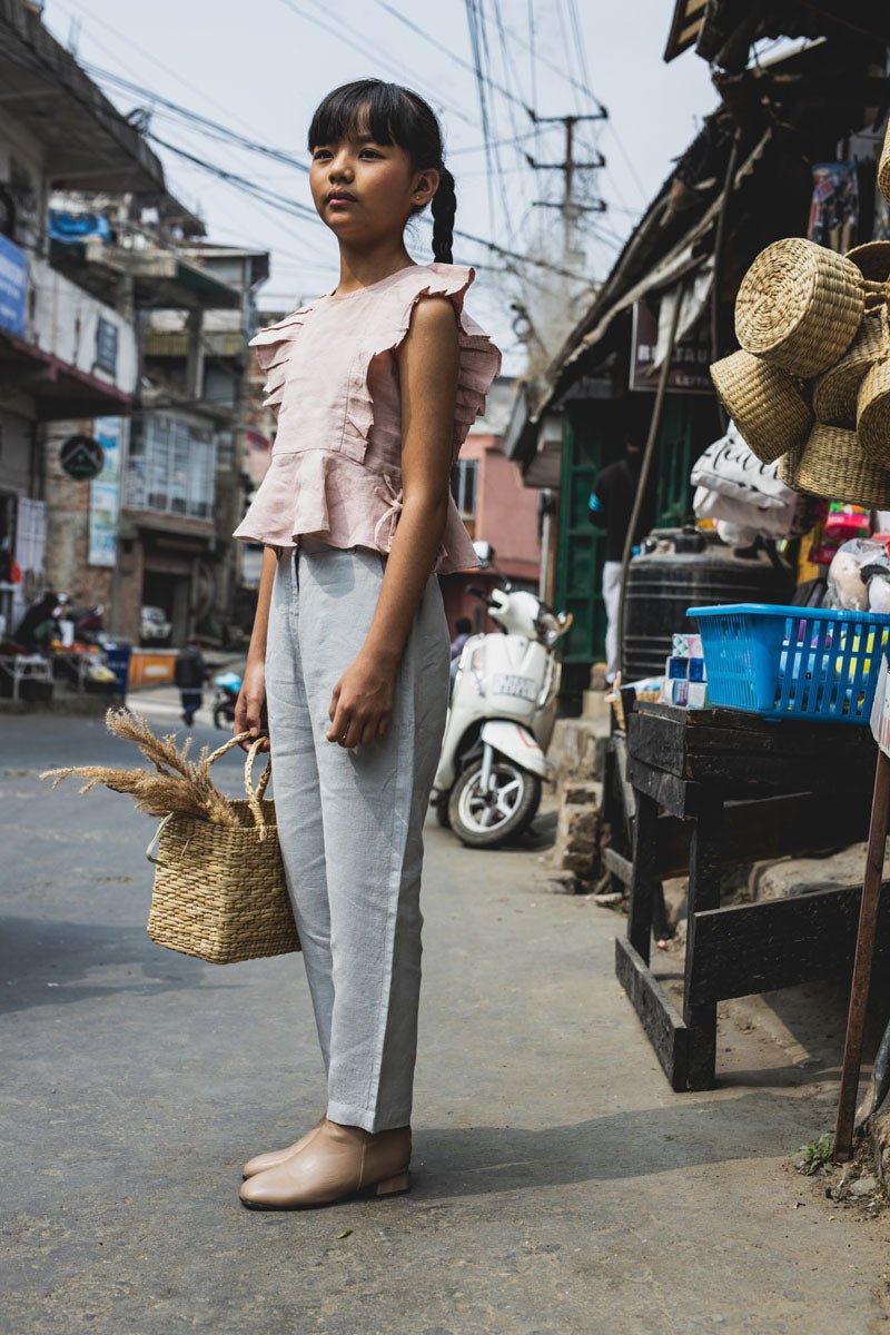 Peplum top with drawstrings - Chi Linen