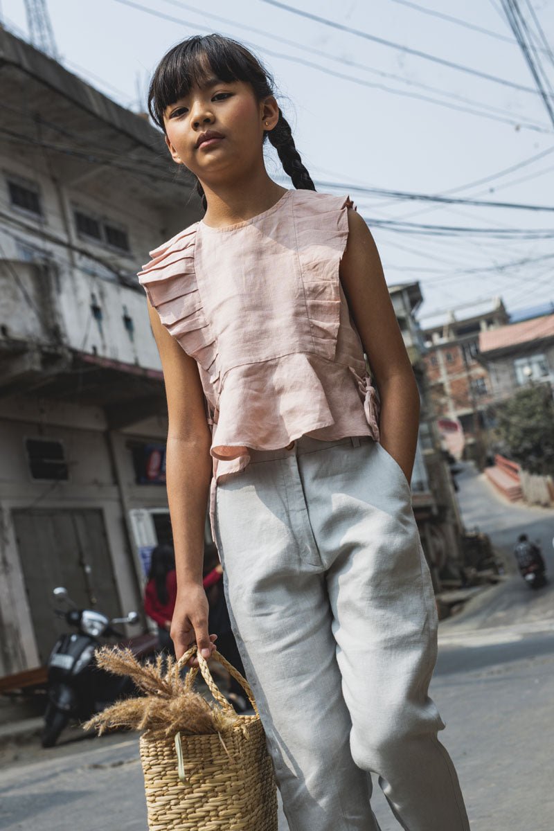 Peplum top with drawstrings - Chi Linen