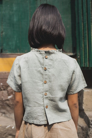 Neck frill top - Chi Linen