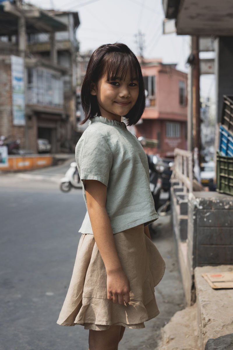Neck frill top - Chi Linen