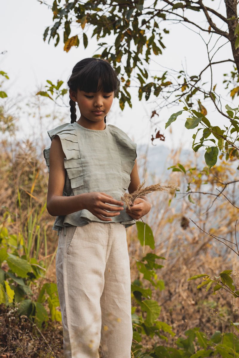 Peplum top with drawstrings - Chi Linen