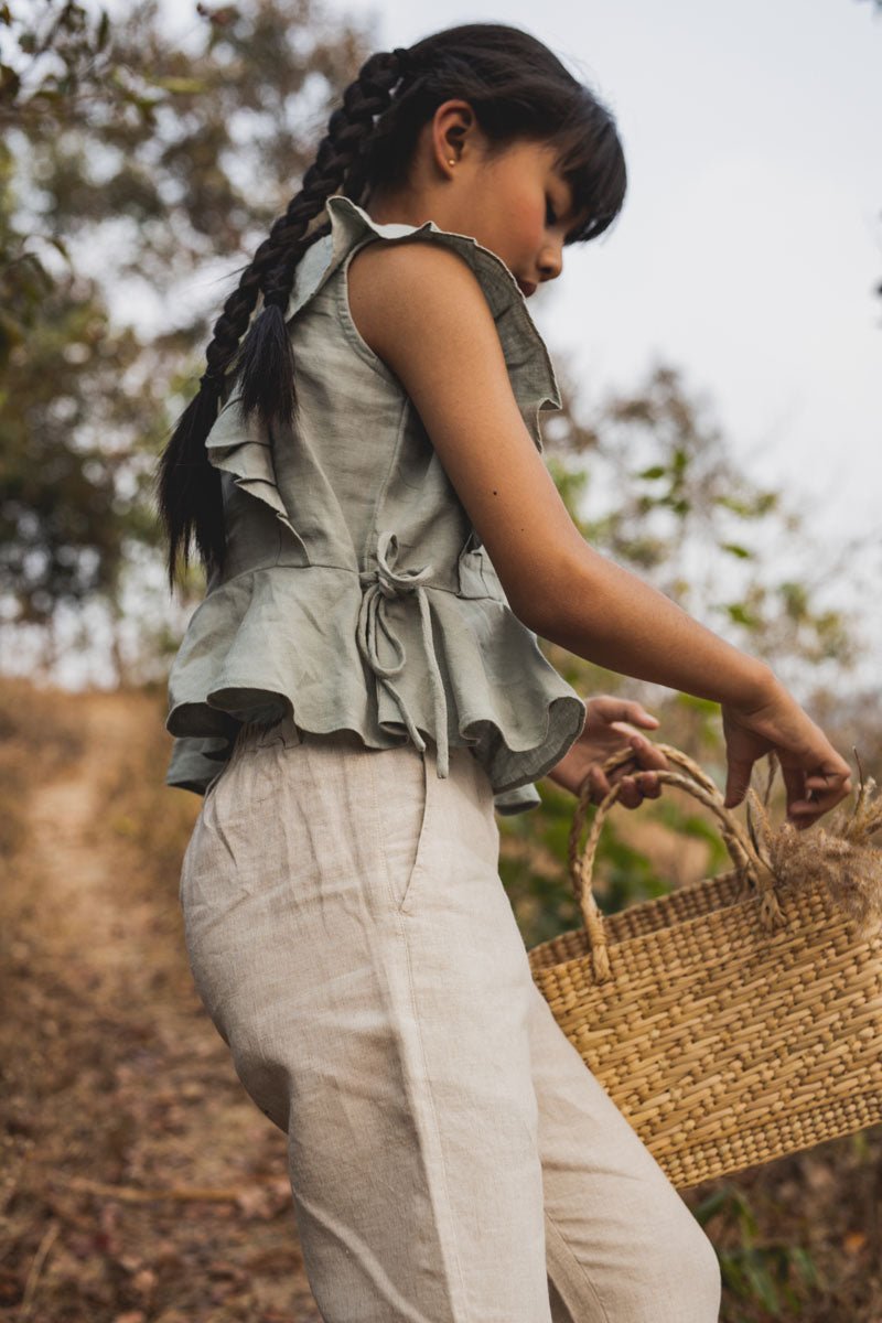 Peplum top with drawstrings - Chi Linen