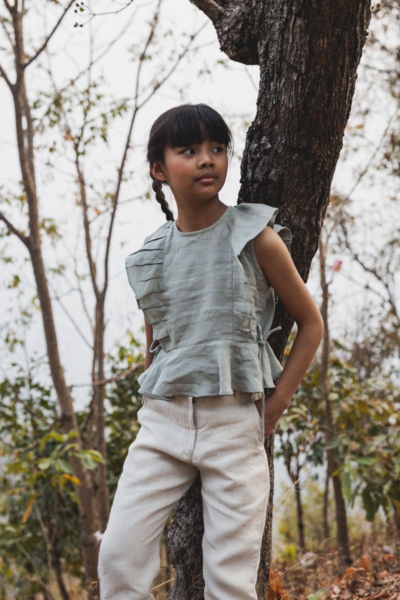 Peplum top with drawstrings - Chi Linen