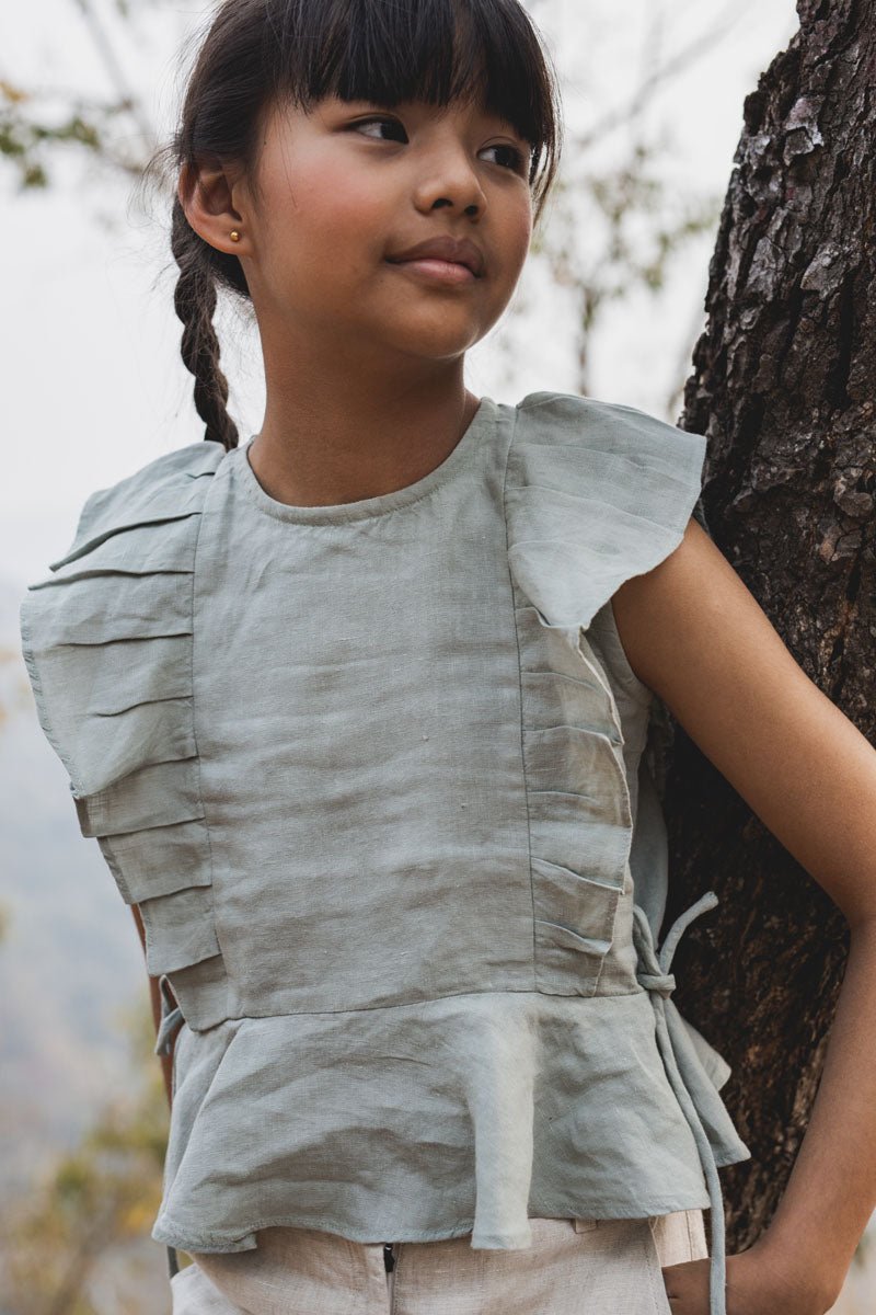 Peplum top with drawstrings - Chi Linen