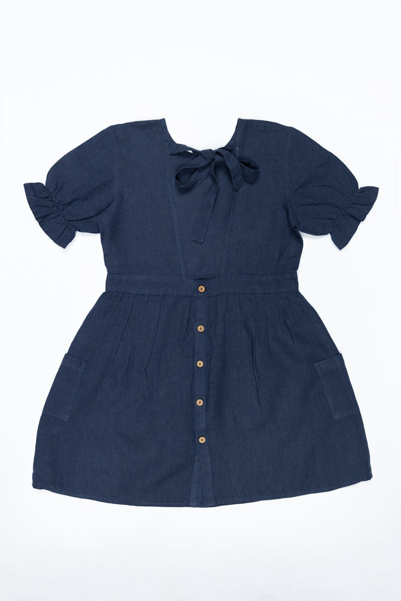 Puff sleeve back opening frock - Chi Linen