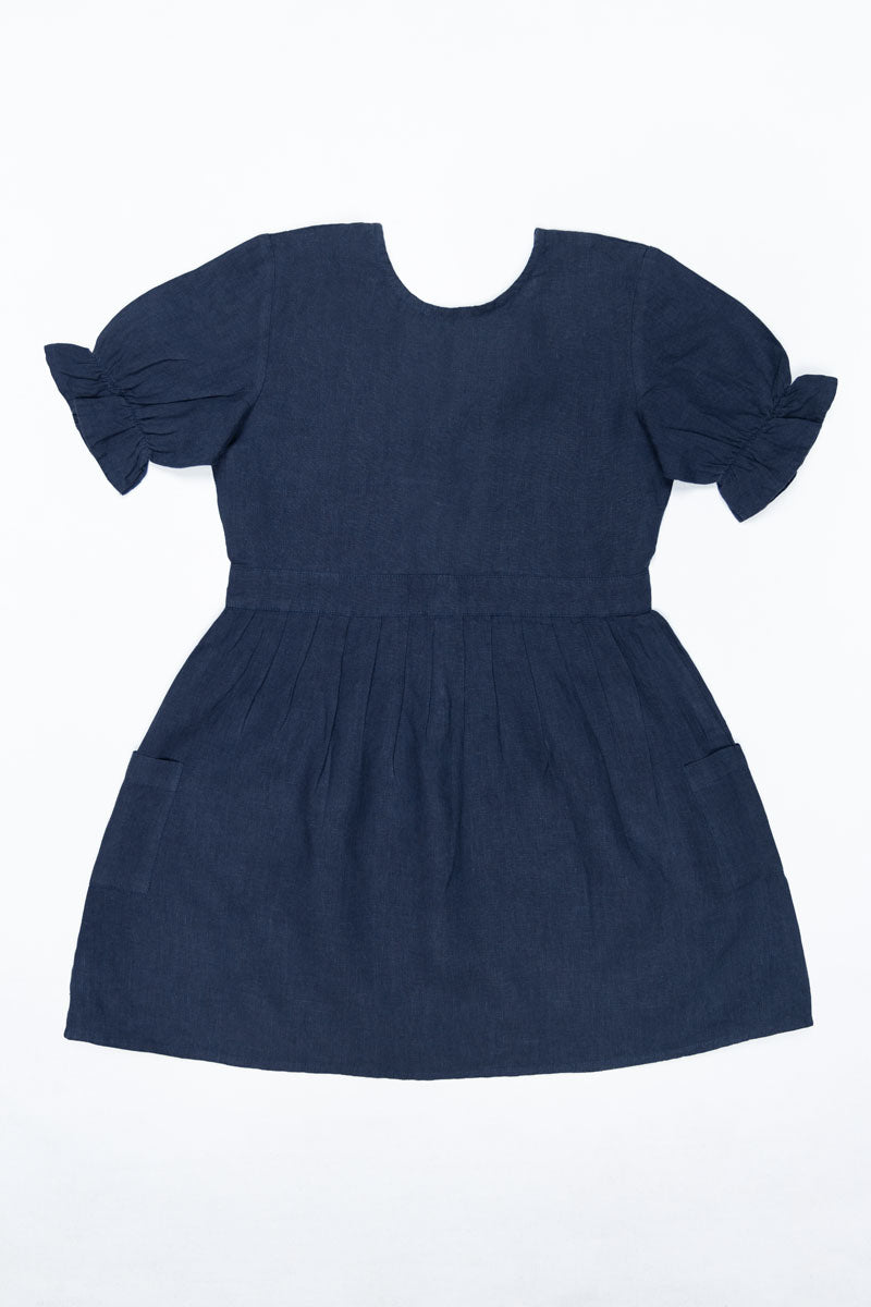 Puff sleeve back opening frock - Chi Linen