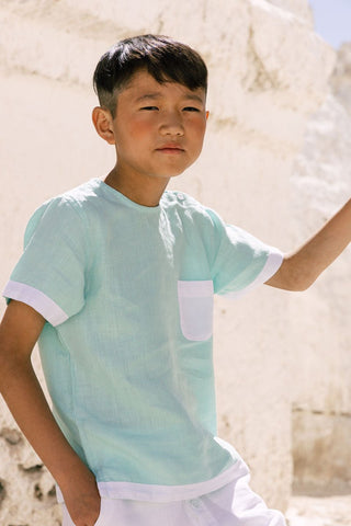 Shoulder button shirt & 2 button shorts set - Chi Linen