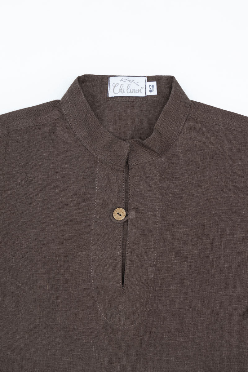Stand collar v neck shirt - Chi Linen