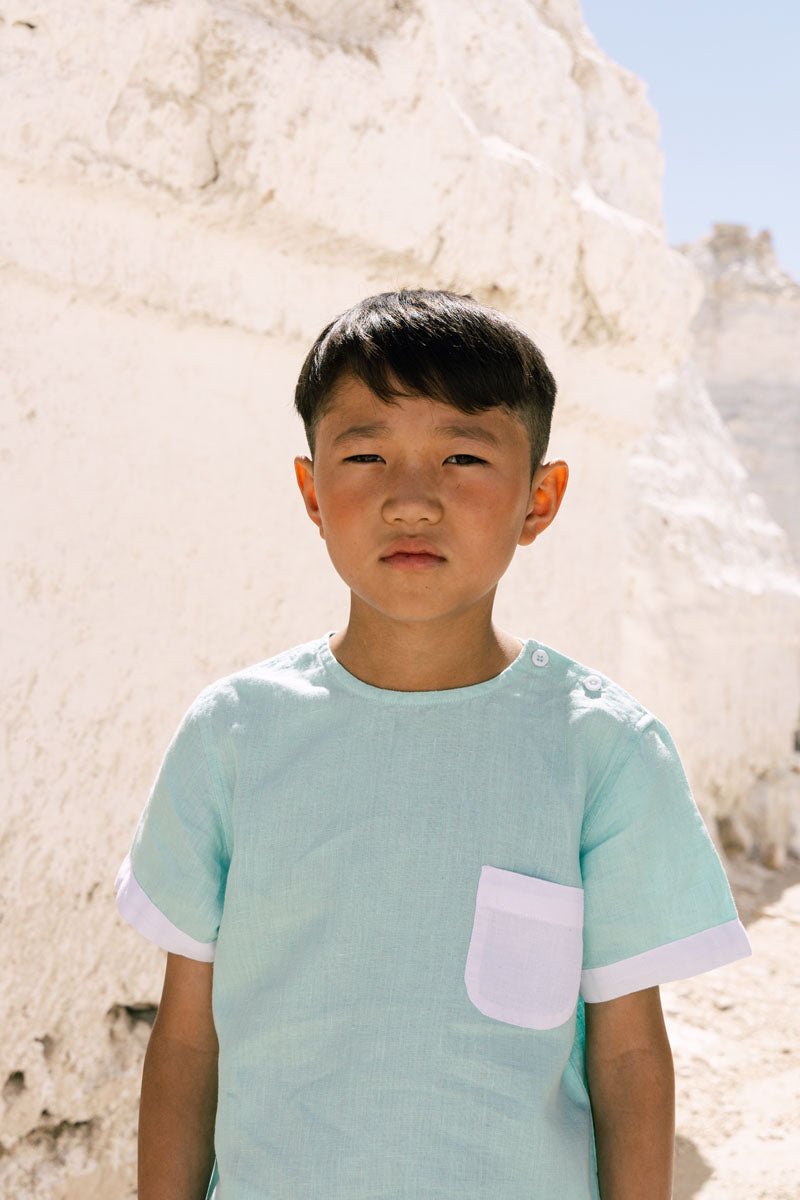 Shoulder button shirt & 2 button shorts set - Chi Linen