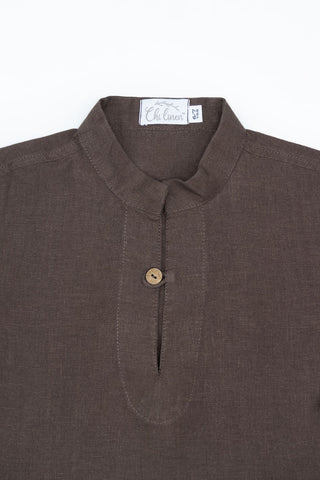 Stand collar v neck shirt - Chi Linen