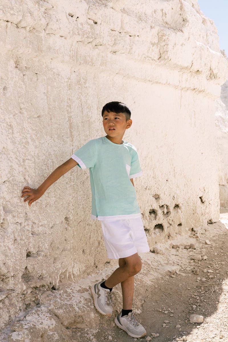 Shoulder button shirt & 2 button shorts set - Chi Linen