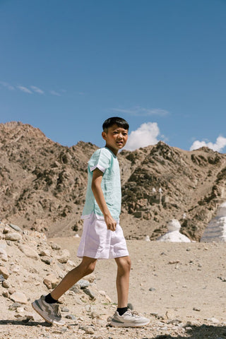 Shoulder button shirt & 2 button shorts set - Chi Linen