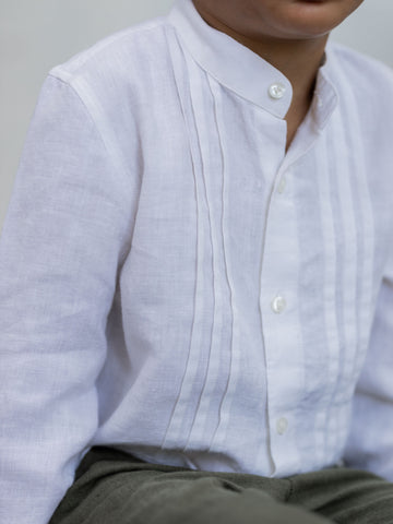 Long Sleeve Band Linen Shirt - Chi Linen
