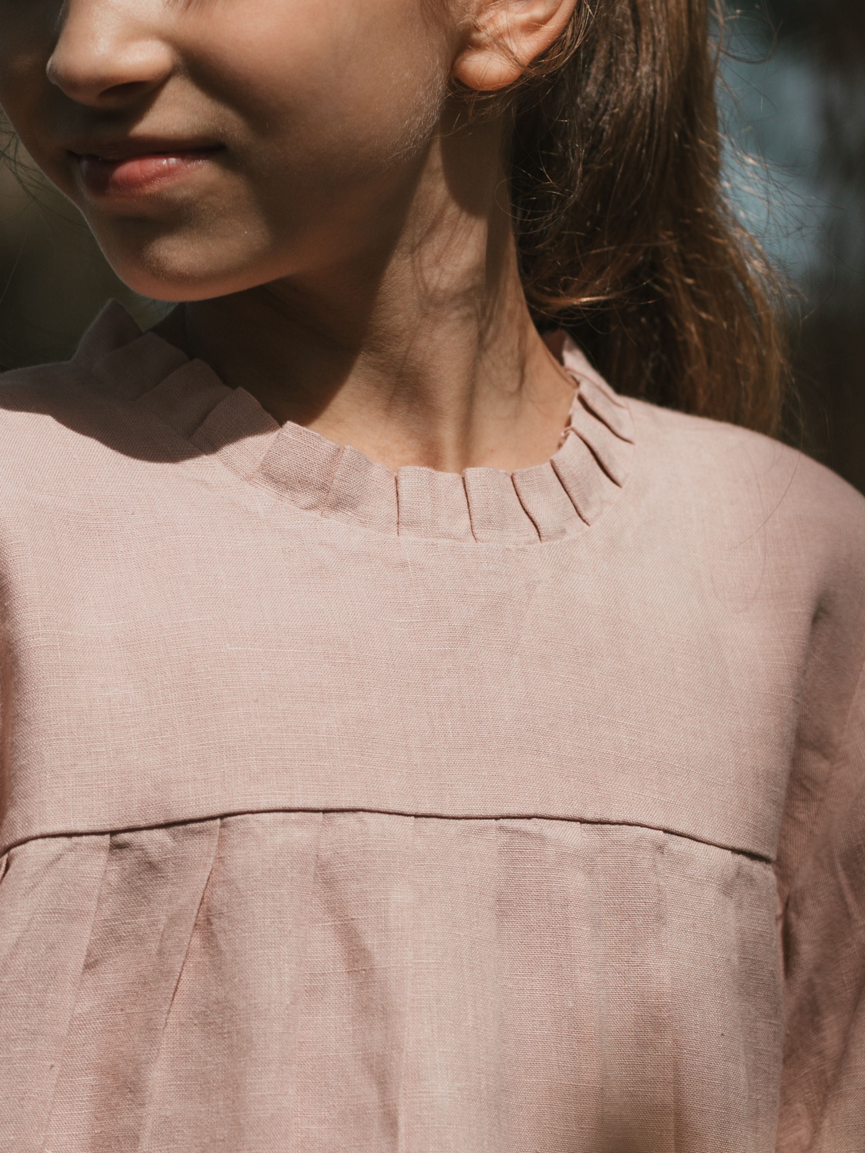 Long Sleeve Tie Back Linen Frock - Chi Linen
