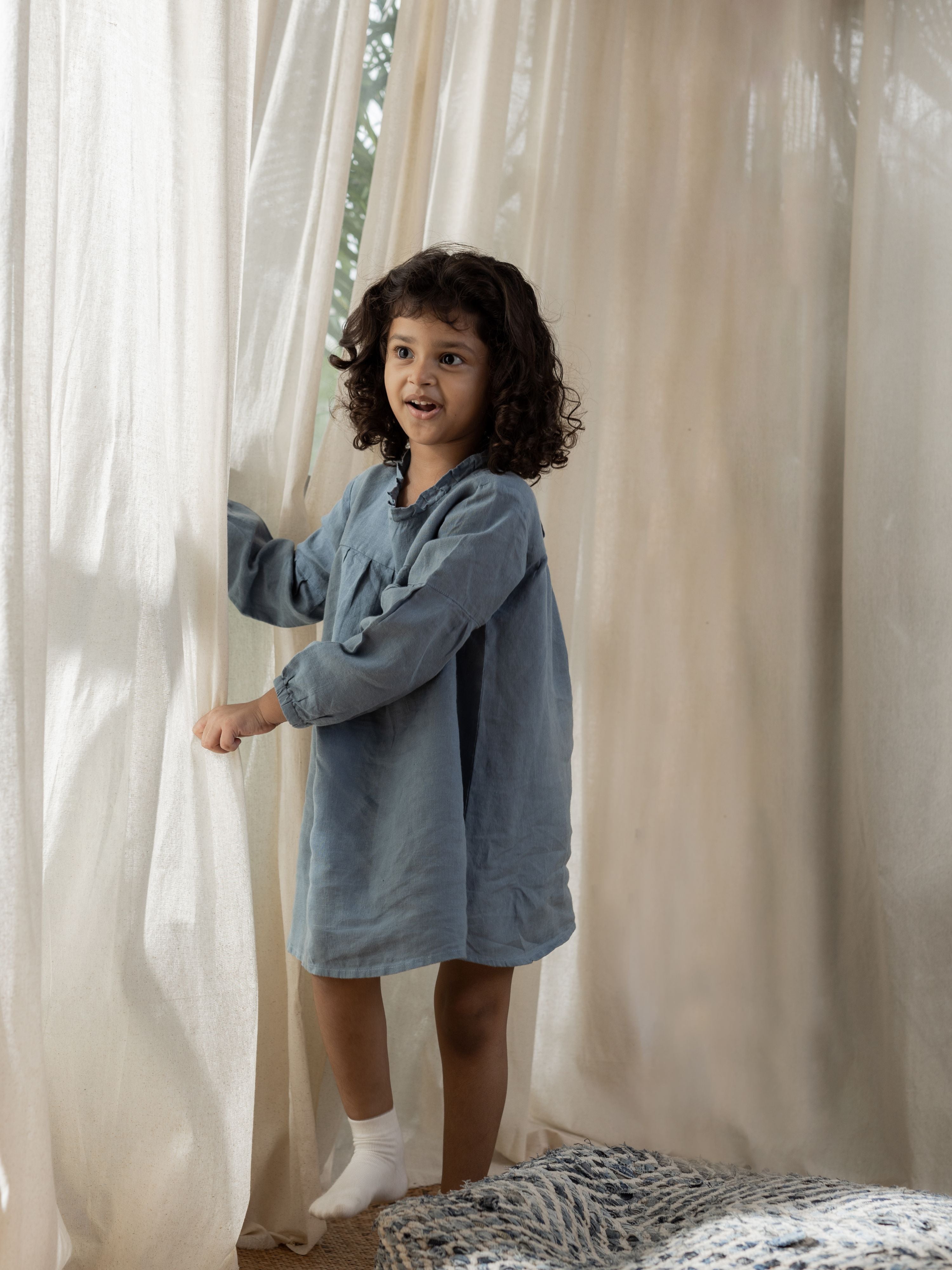 Long Sleeve Tie Back Linen Frock - Chi Linen