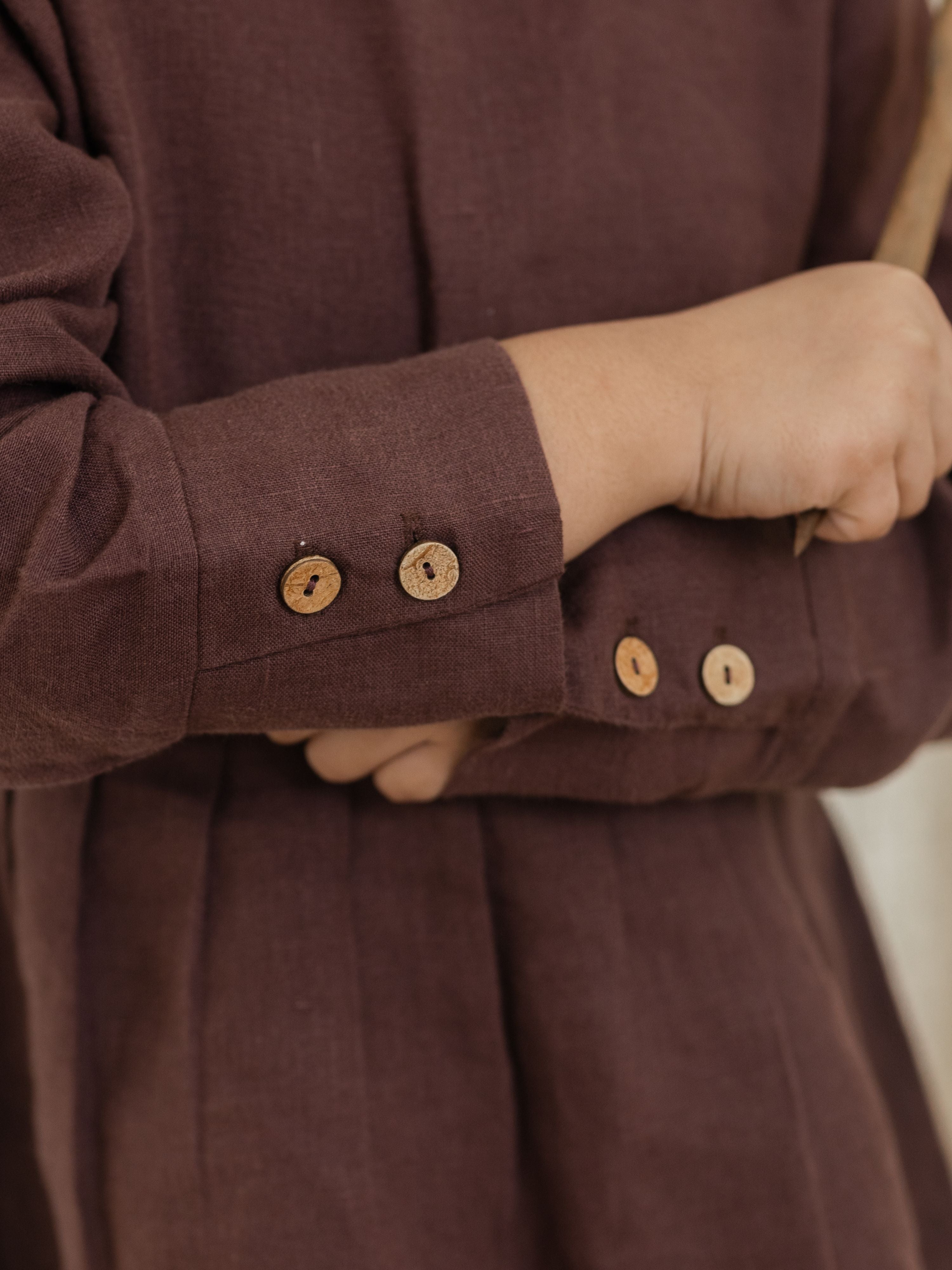 Long Sleeve Cuff Linen Frock