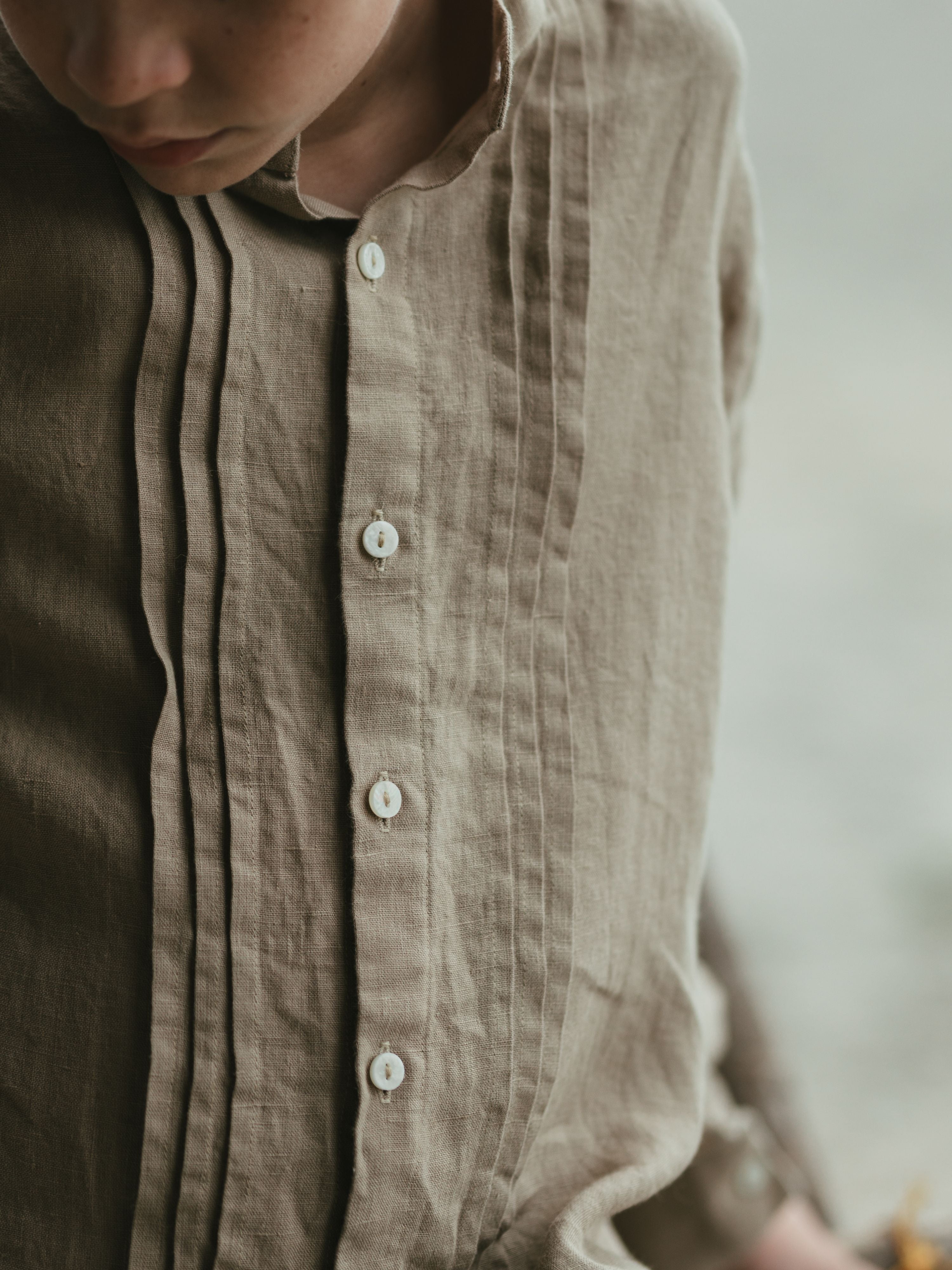 Long Sleeve Band Linen Shirt - Chi Linen