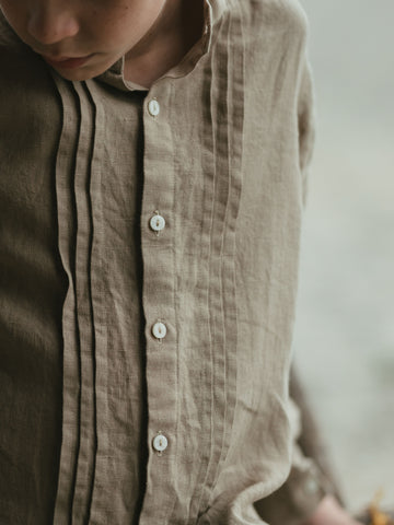 Long Sleeve Band Linen Shirt - Chi Linen