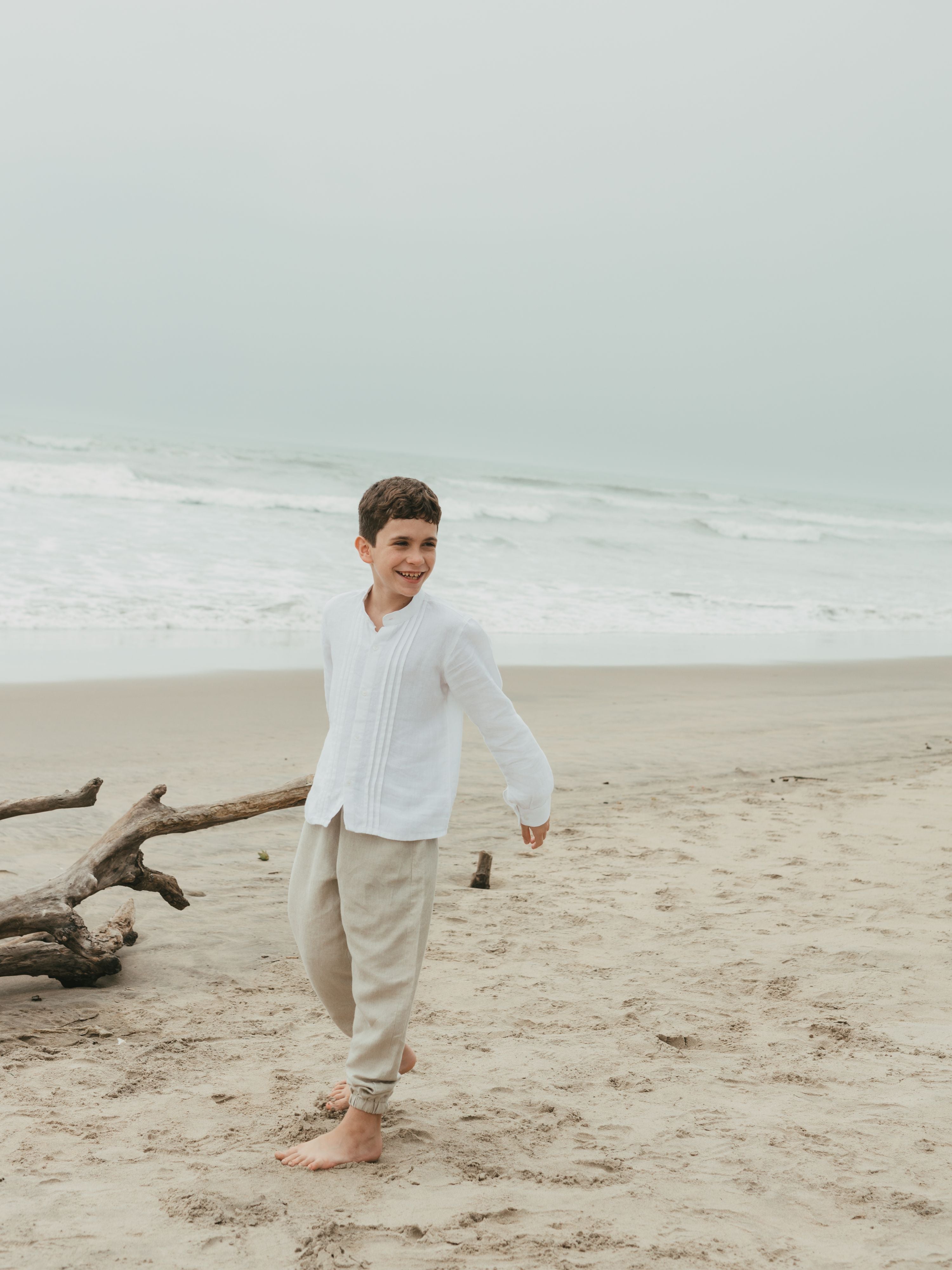 Long Sleeve Band Linen Shirt - Chi Linen