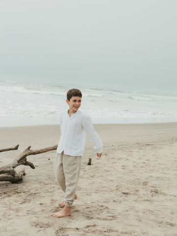 Long Sleeve Band Linen Shirt - Chi Linen