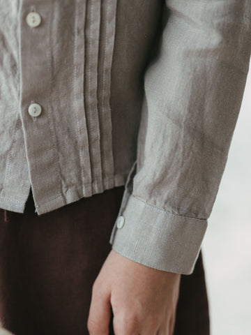 Long Sleeve Band Linen Shirt - Chi Linen