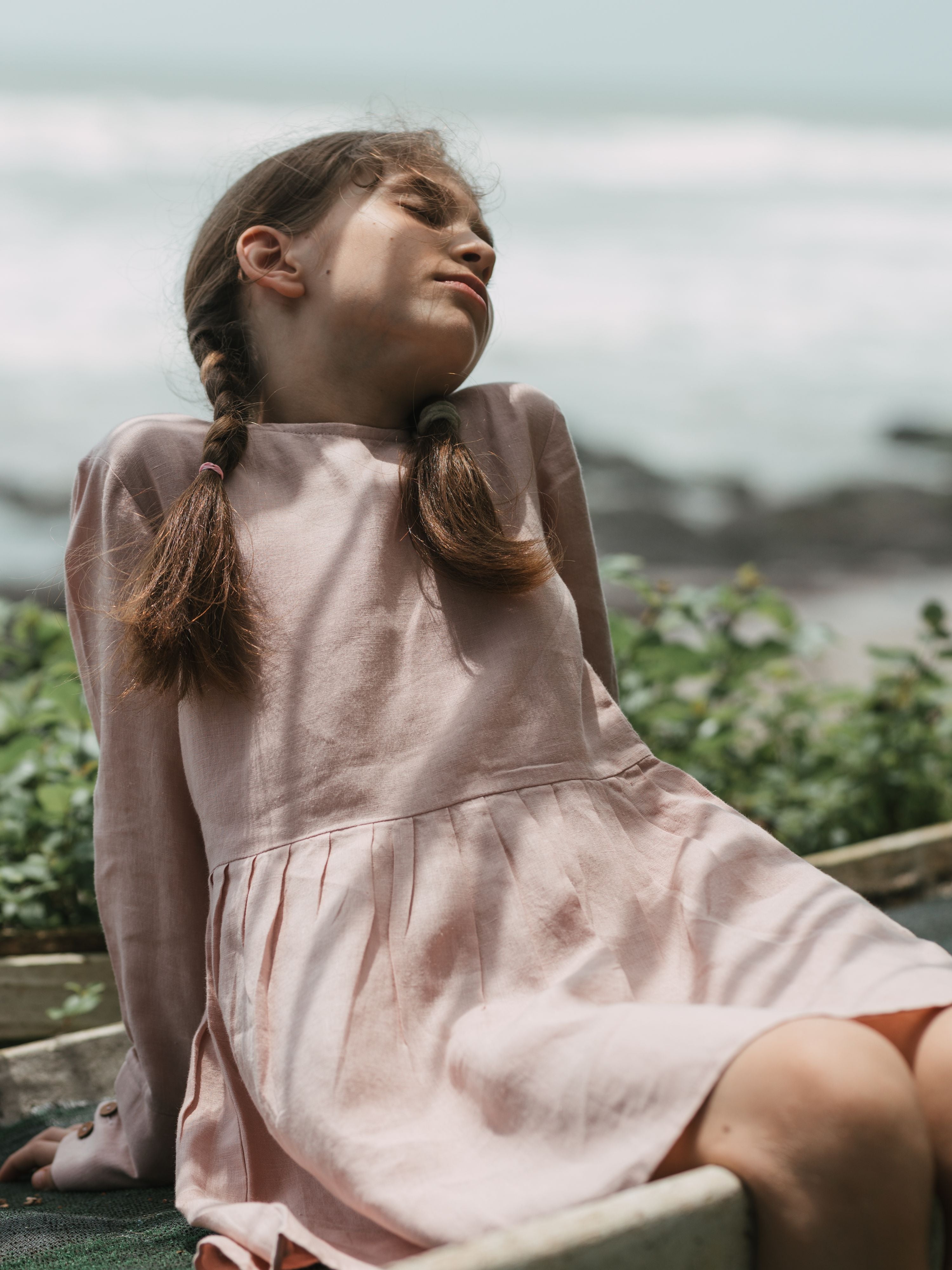 Long Sleeve Cuff Linen Frock - Chi Linen