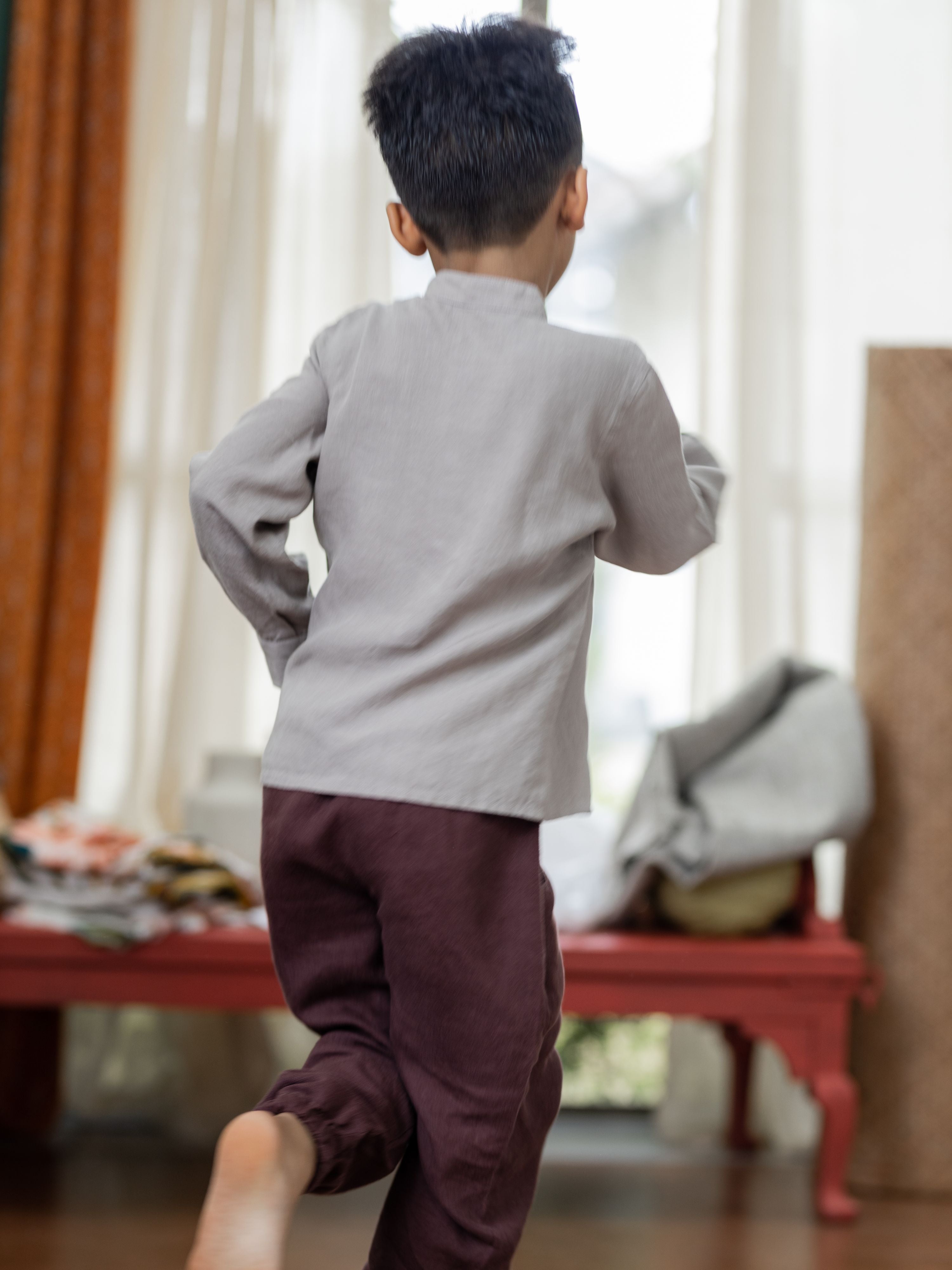 Long Sleeve Band Linen Shirt - Chi Linen