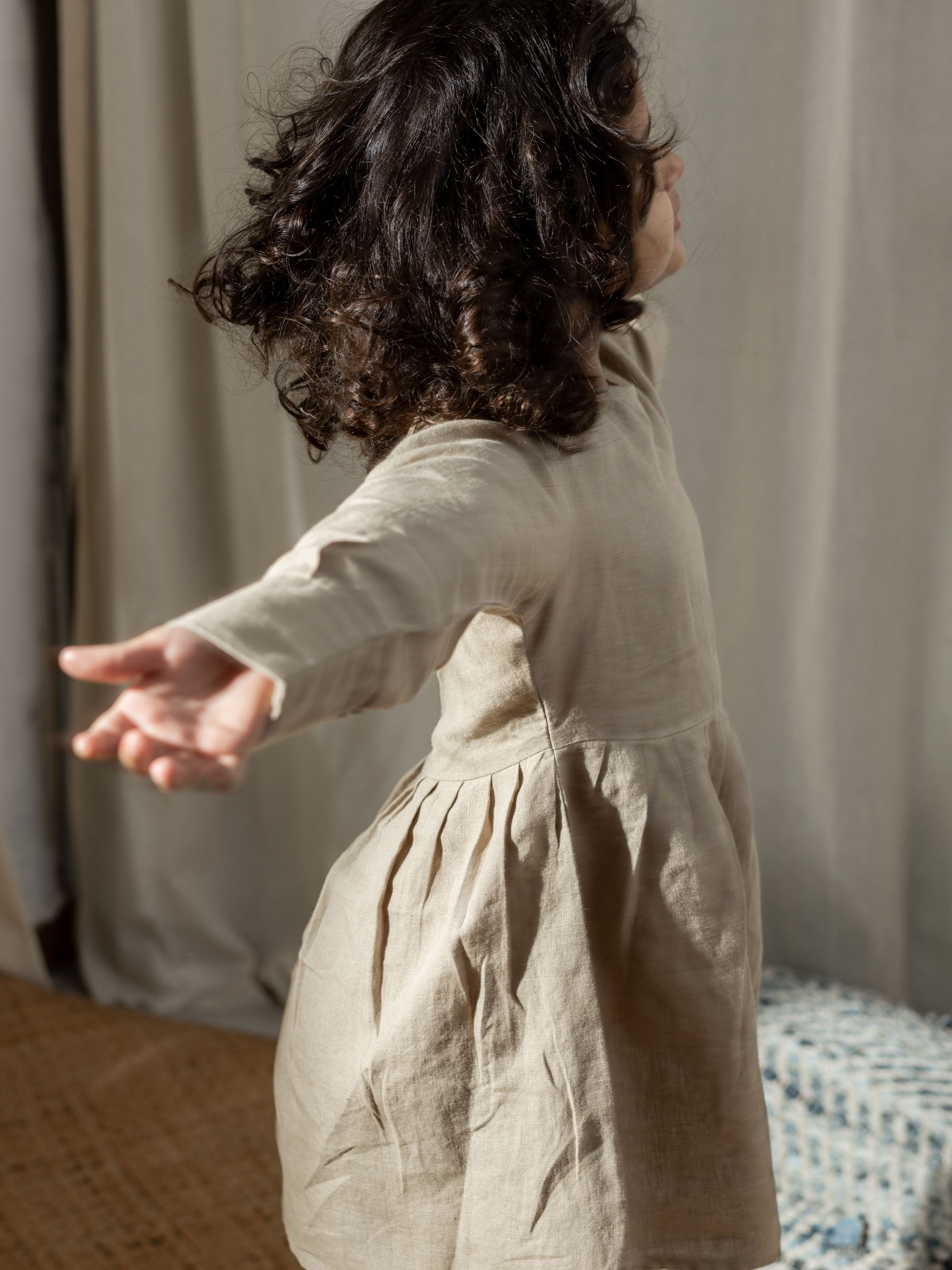 Long Sleeve Cuff Linen Frock - Chi Linen