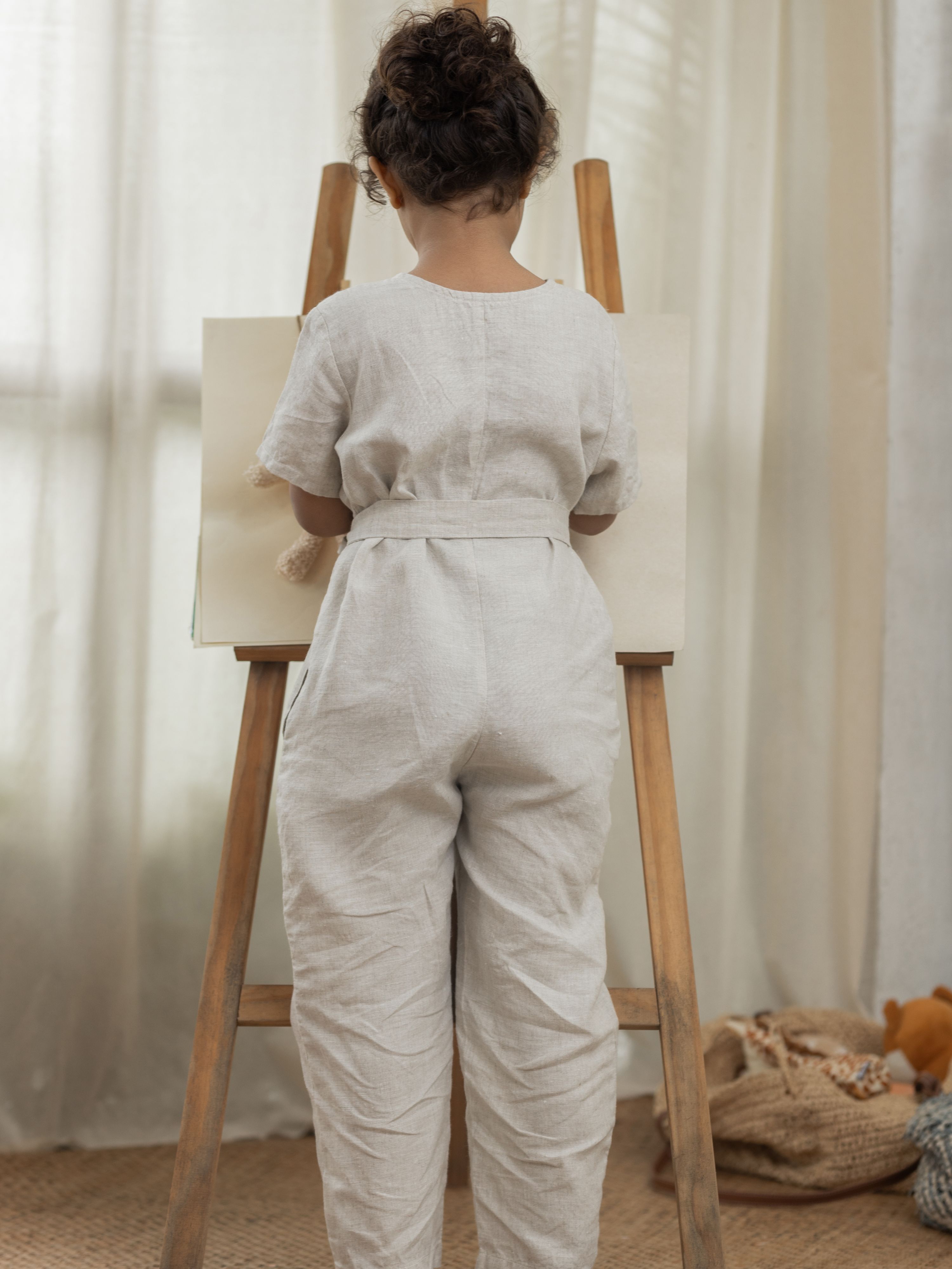 Short Sleeve Linen Jumpsuit - Chi Linen